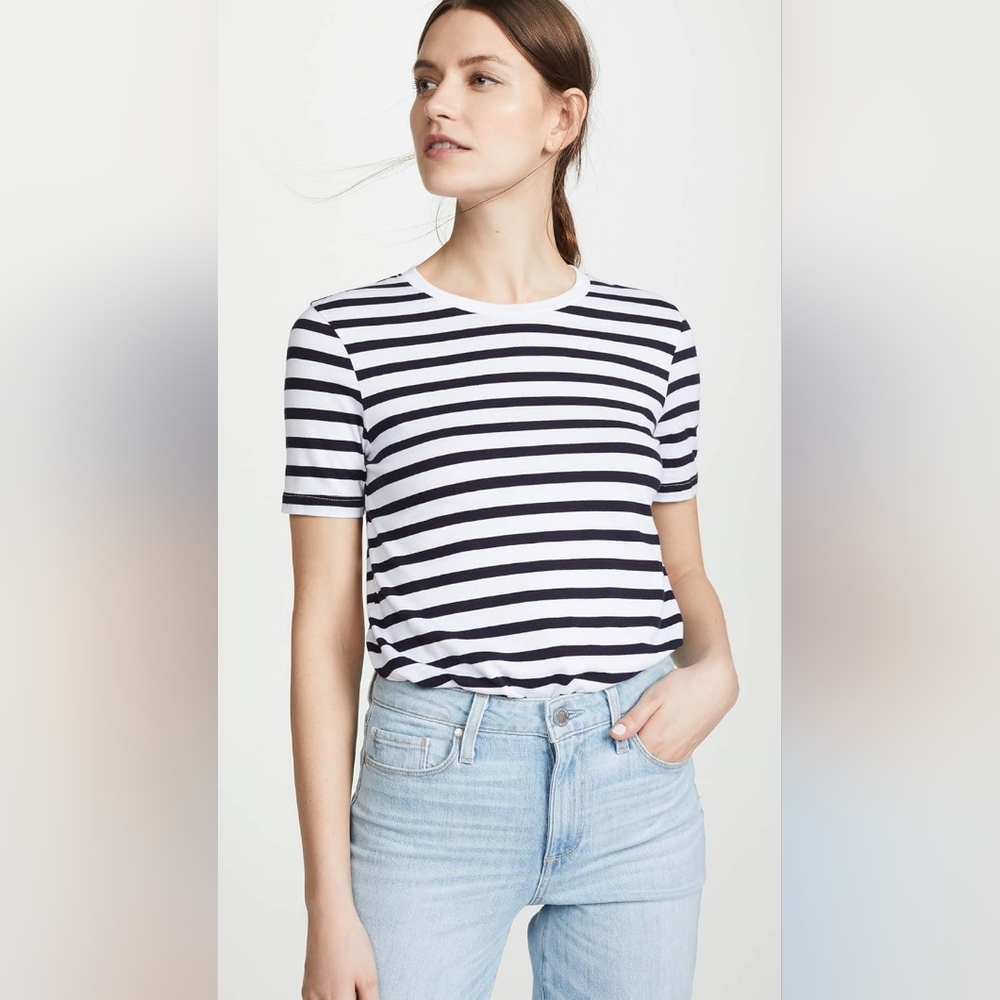 🐝AG Adriano Goldschmied Black and White Striped Boy Crewneck Tee, S Made In USA